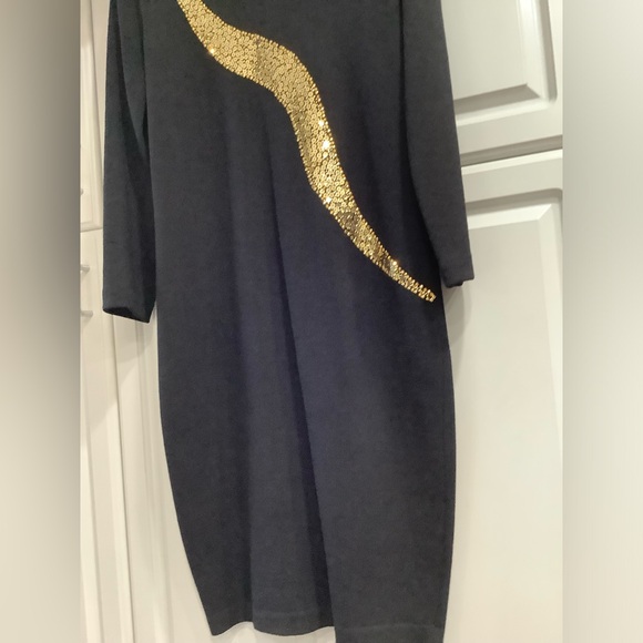 🍒🍒ST. JOHN VTG EVENING BY Marie Gray Black Knit Dress w/Sequin Bow Design Sz 12 - Picture 16 of 16